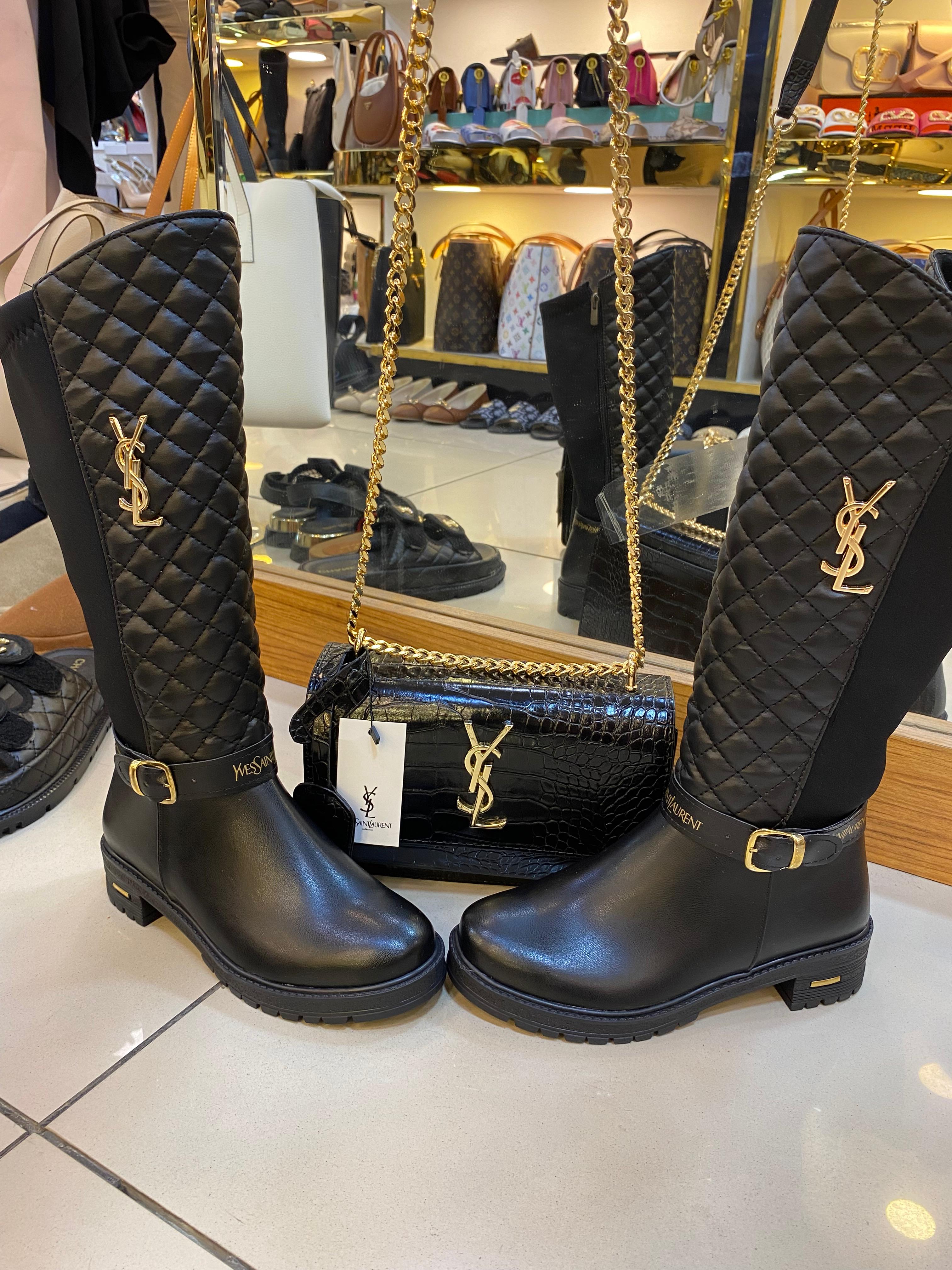 İthal Saint Laurent Çizme Çanta Takım