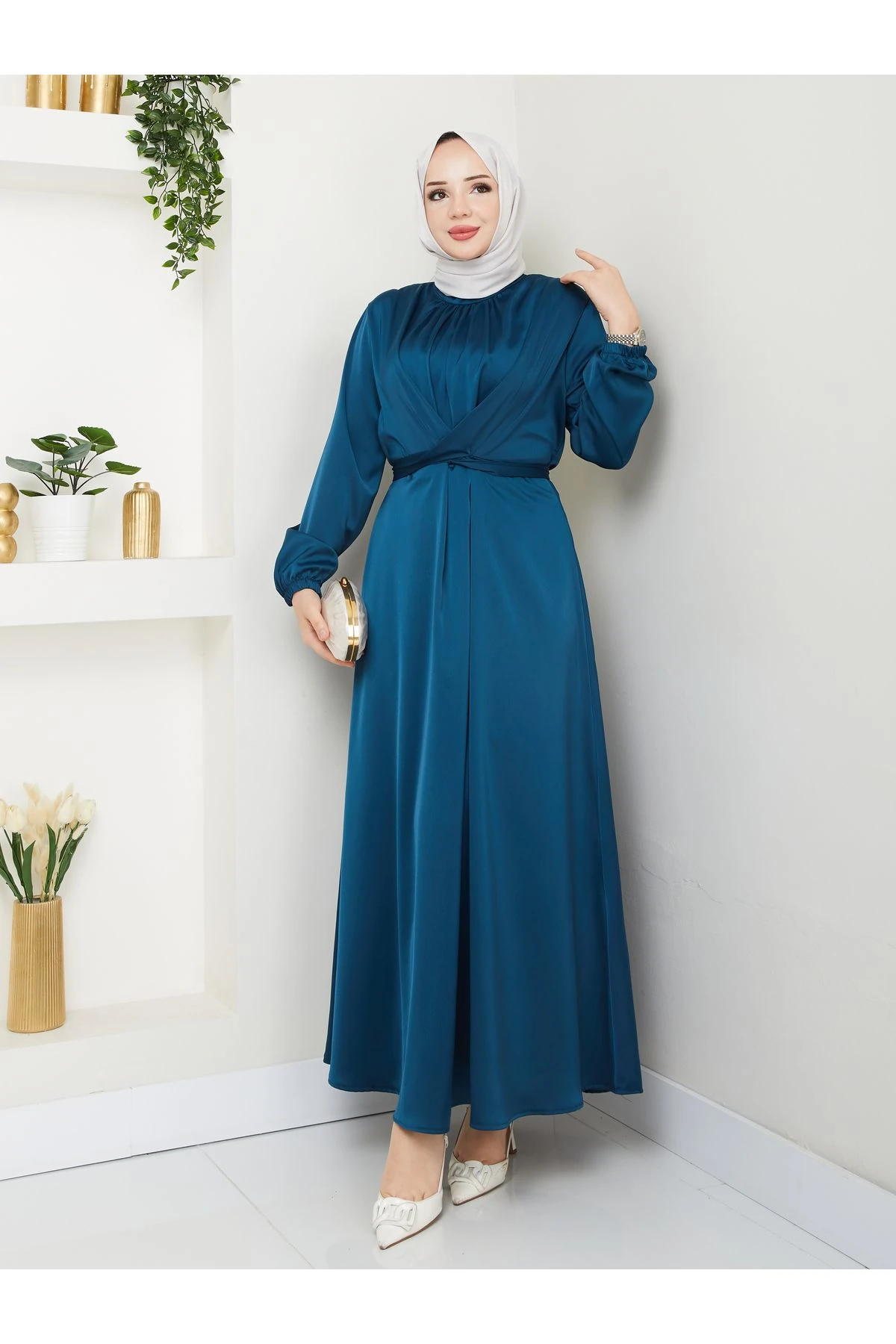 Kadın Tesettür Saten Elbise