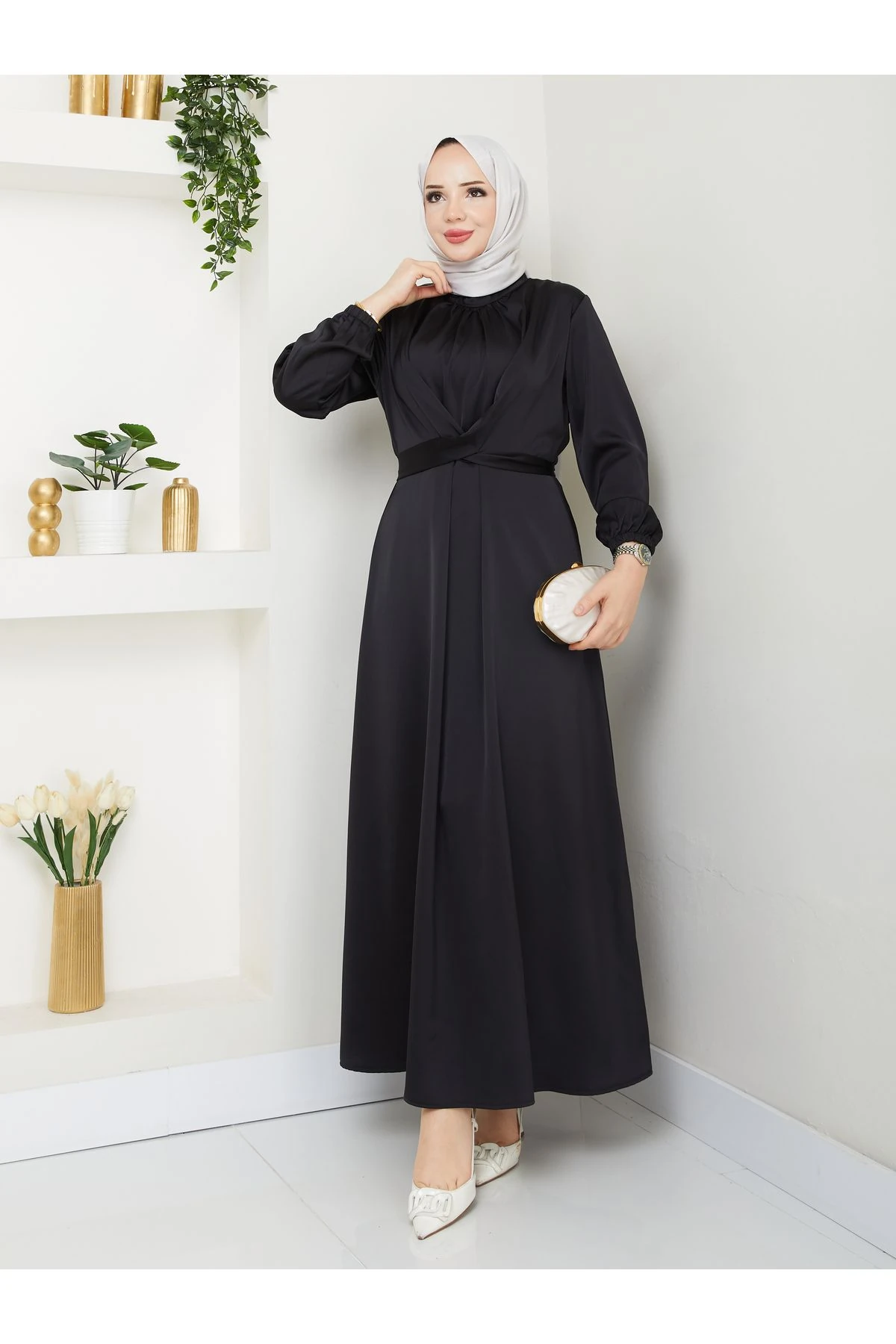 Kadın Tesettür Saten Elbise
