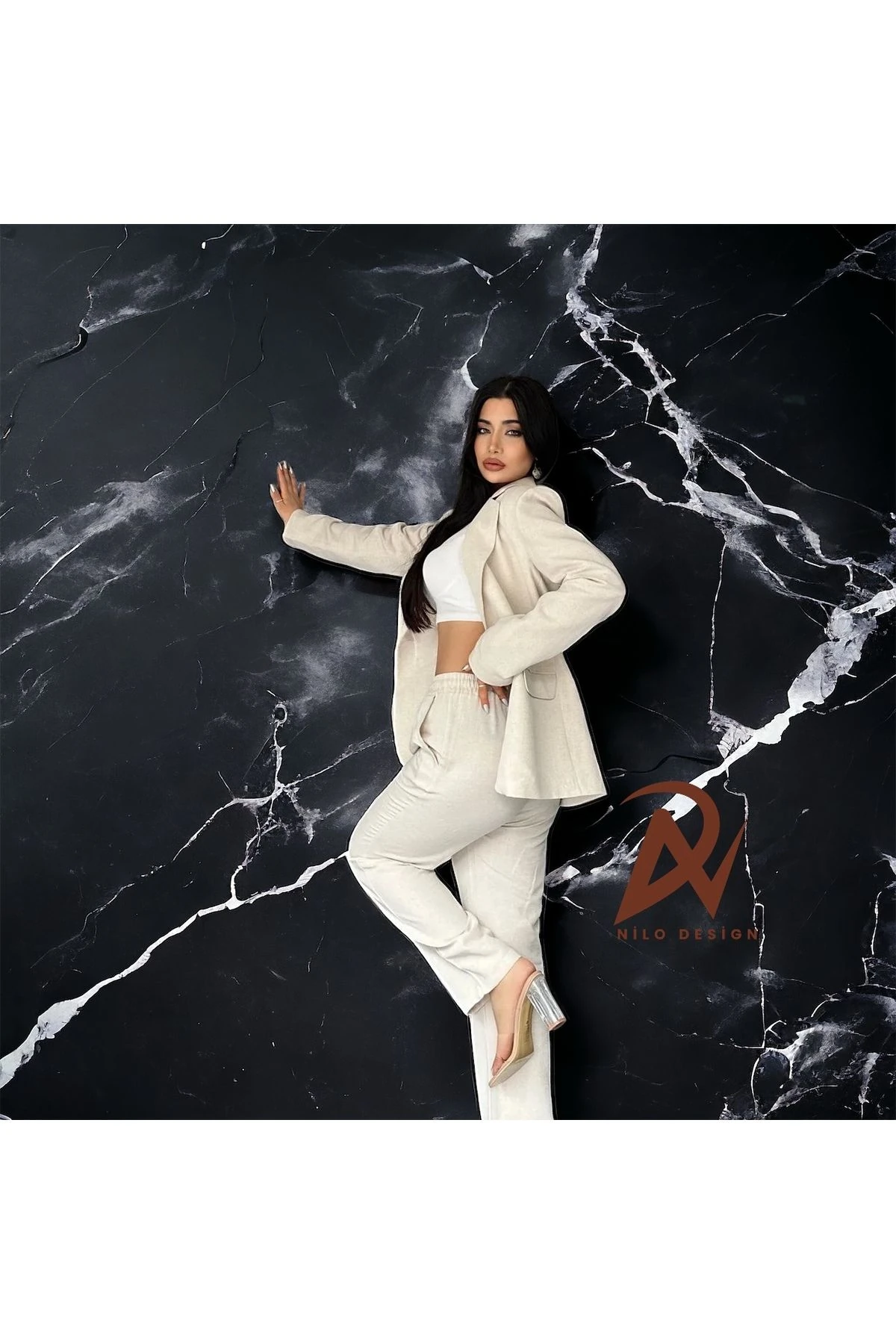 Kadın : Keten Kumaş Özel Tasarım Ceket pantalon takımı , Tam Yazlık