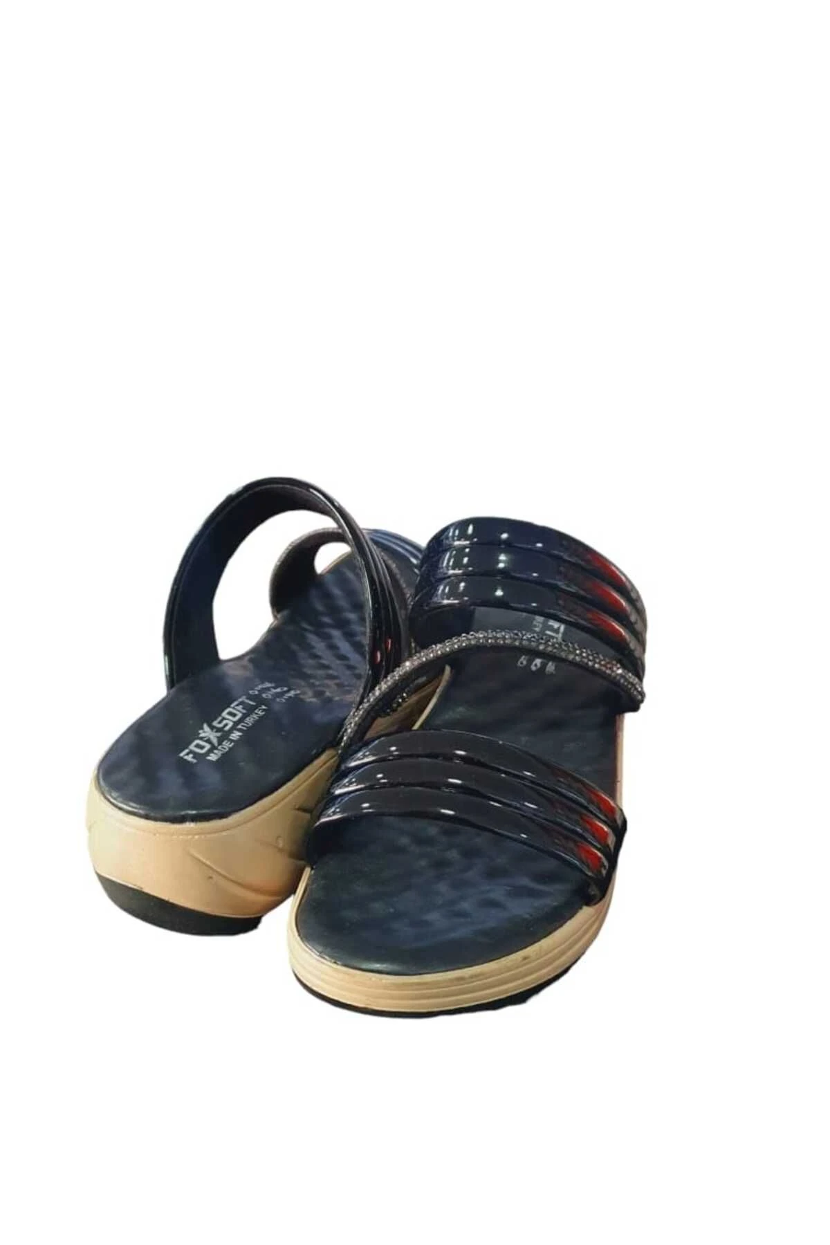 Parlak Yüksek taban taşli detaylı Terlik sandalet