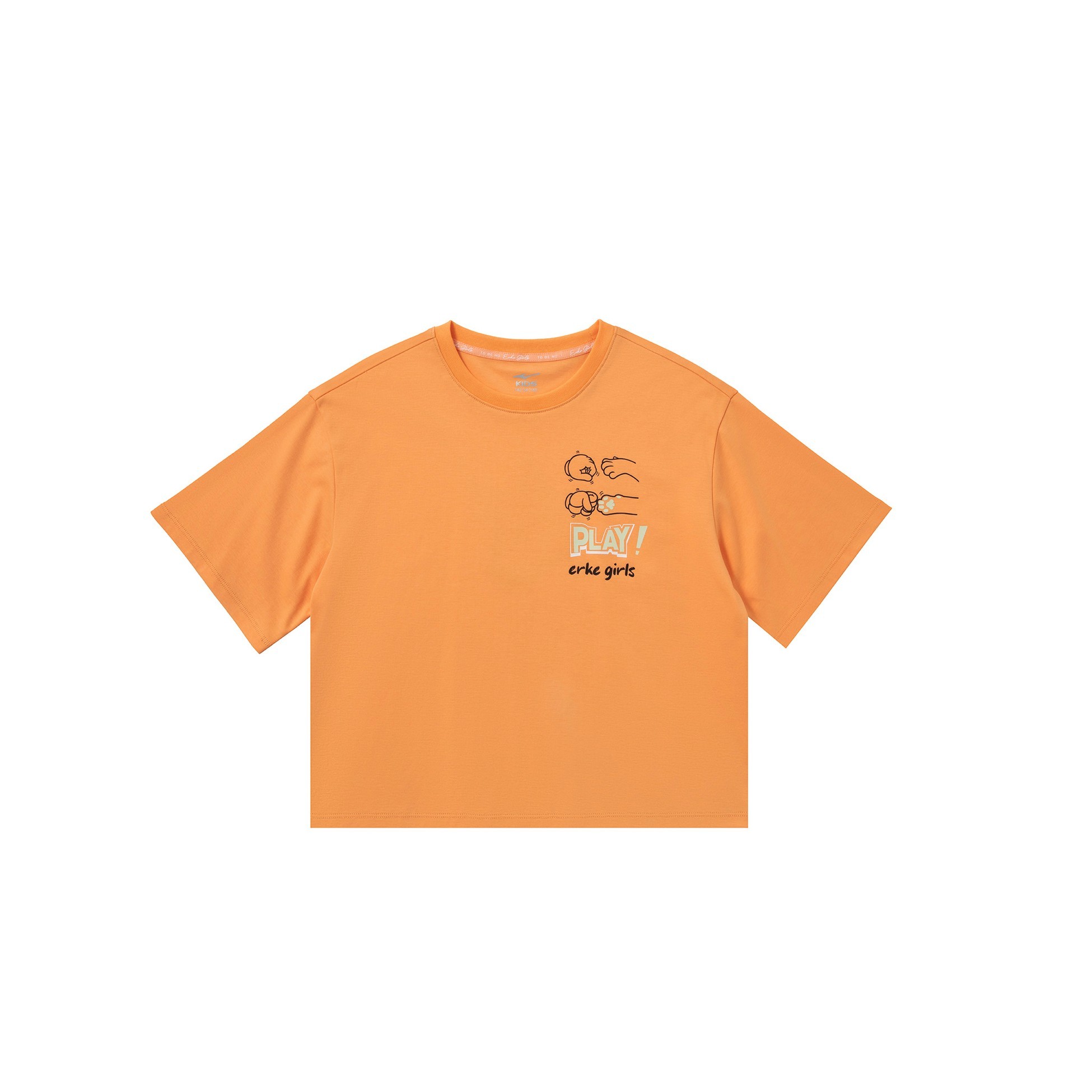 Genç Kız Bisiklet Yaka T-Shirt - Turuncu