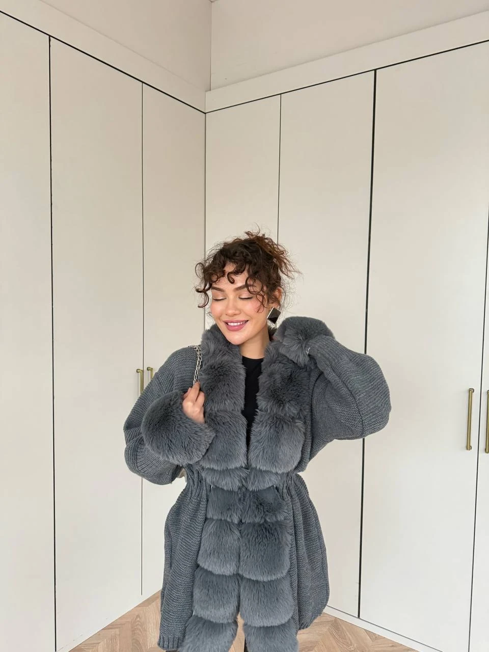 Pera Kürk Detaylı Hırka Antrasit