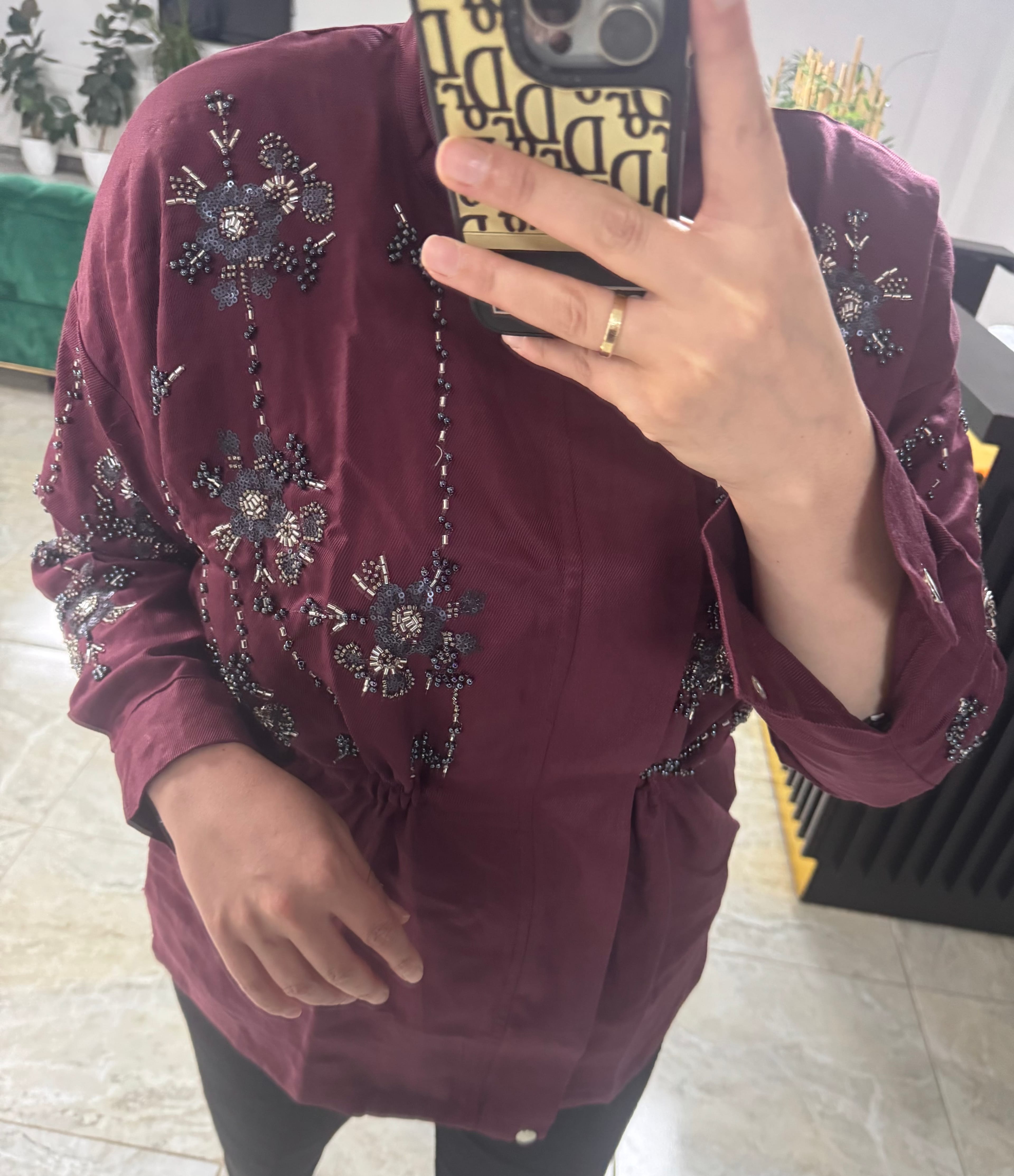 İŞLEMELİ CEKET BORDO