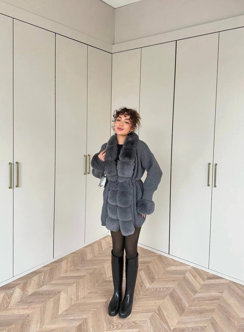 Pera Kürk Detaylı Hırka Antrasit