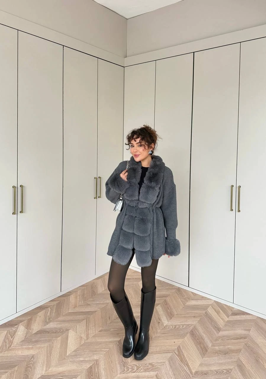 Pera Kürk Detaylı Hırka Antrasit