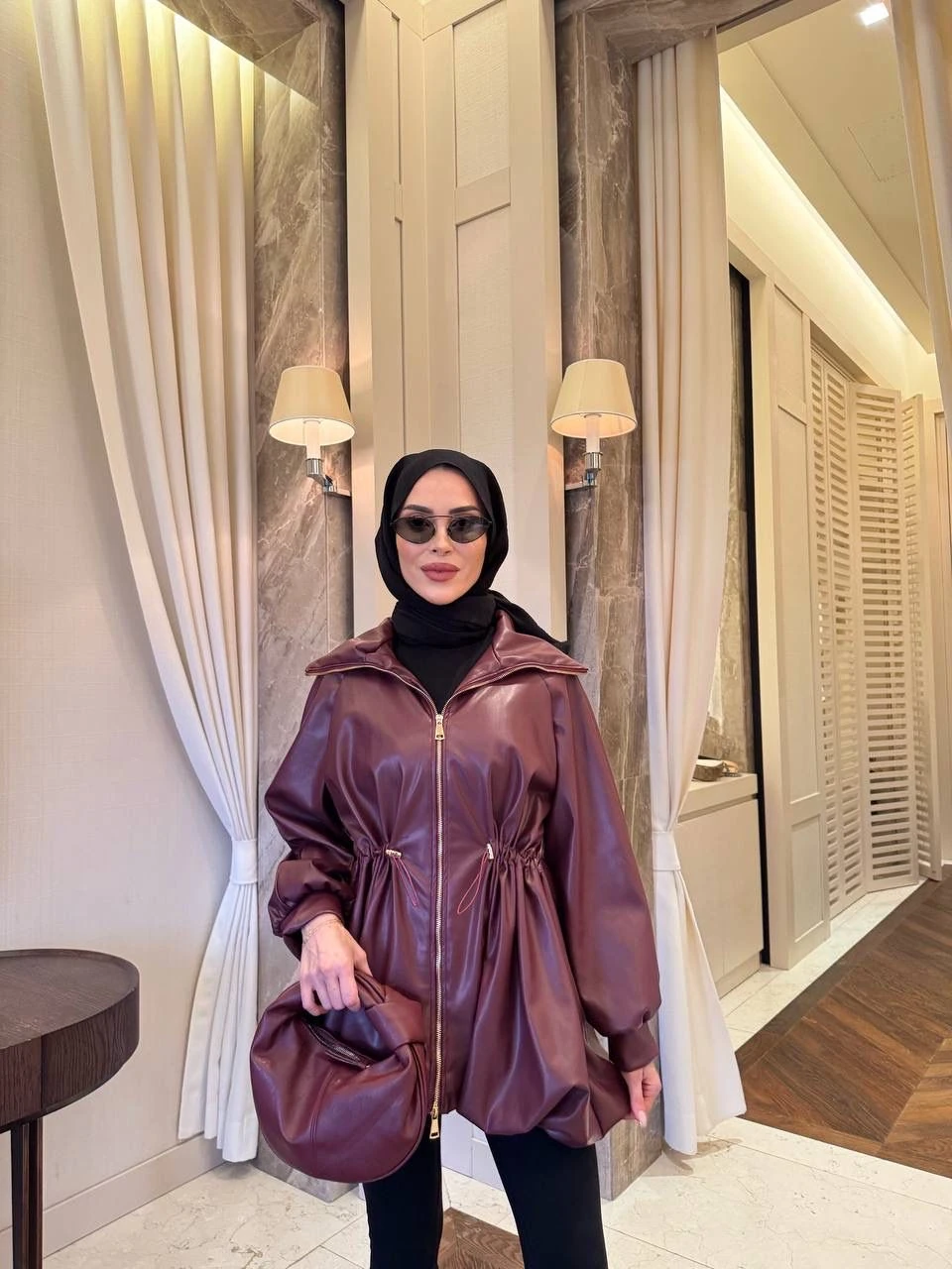 DERİ BOMBER CEKET BORDO