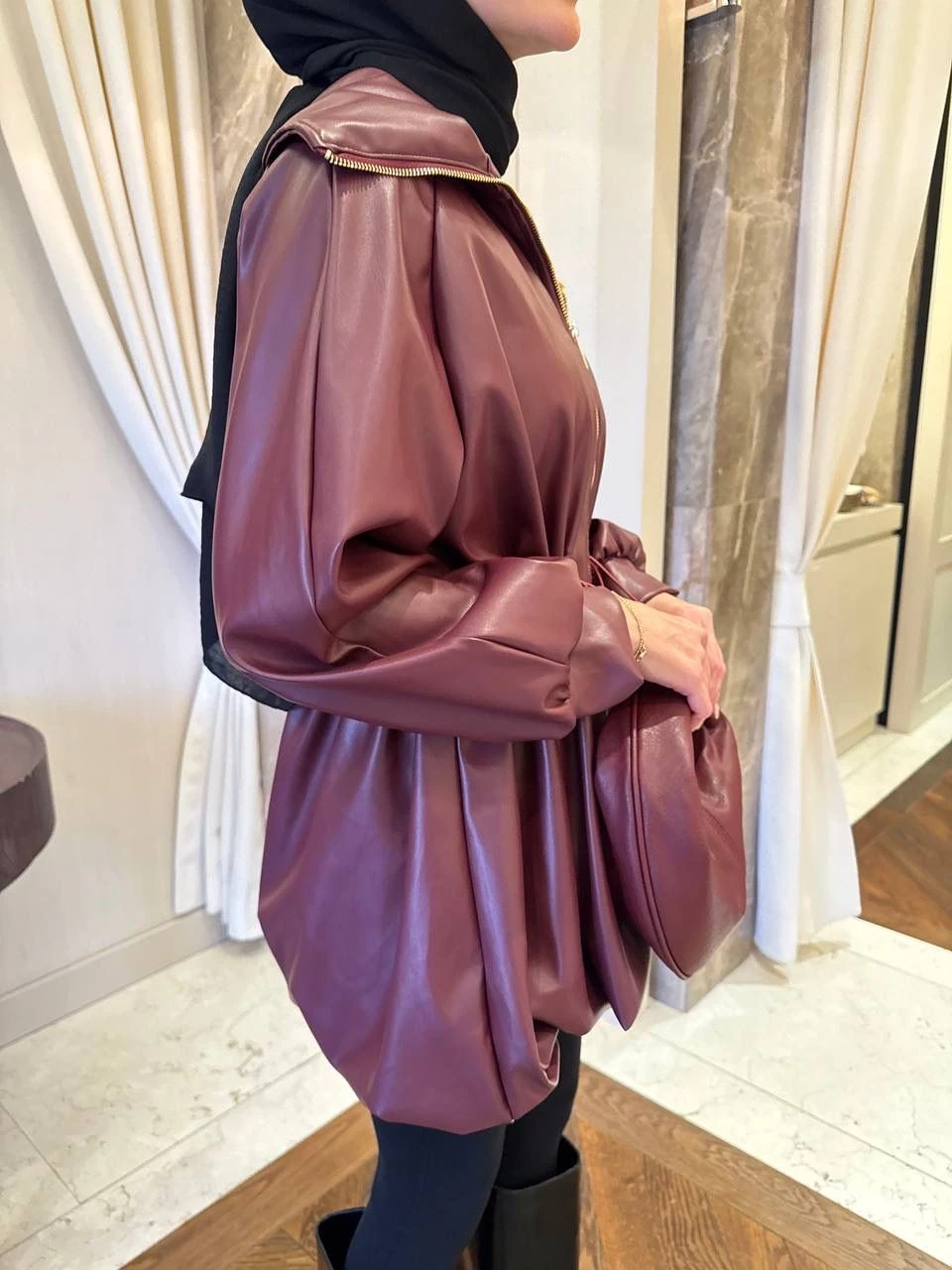 DERİ BOMBER CEKET BORDO