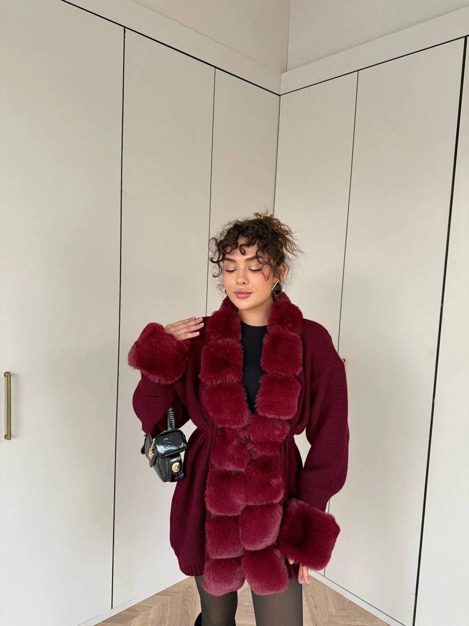 PERA KÜRK DETAYLI HIRKA BORDO