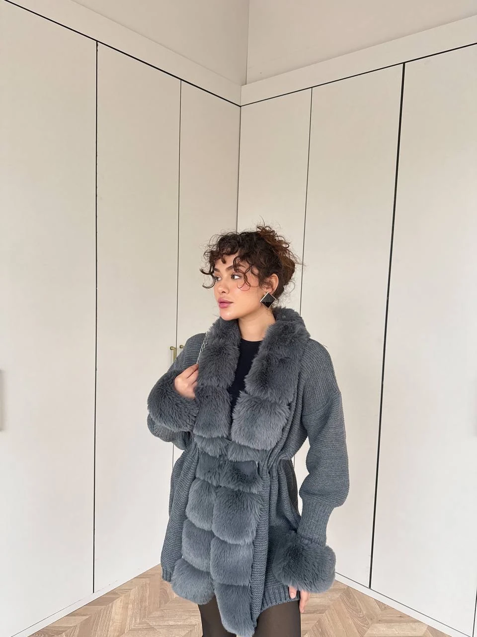 Pera Kürk Detaylı Hırka Antrasit