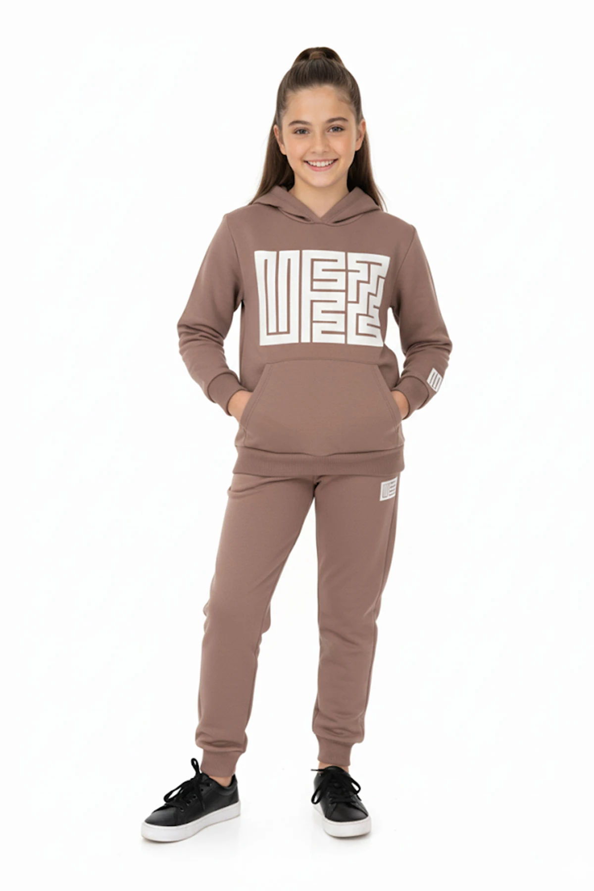 Kız Çocuk Eşofman Takımı Kapüşonlu Cepli