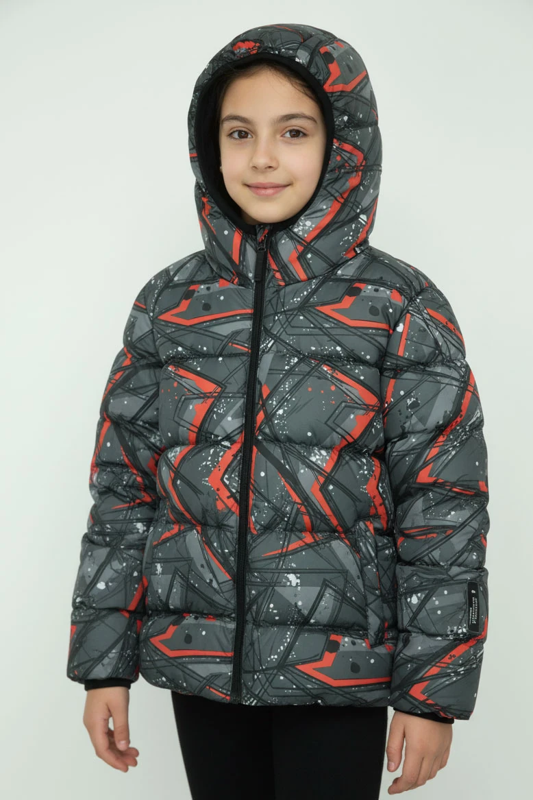 Erkek/Kız Çocuk Kapüşonlu Su ve Rüzgar Geçirmez Cepli Kışlık Şişme Mont