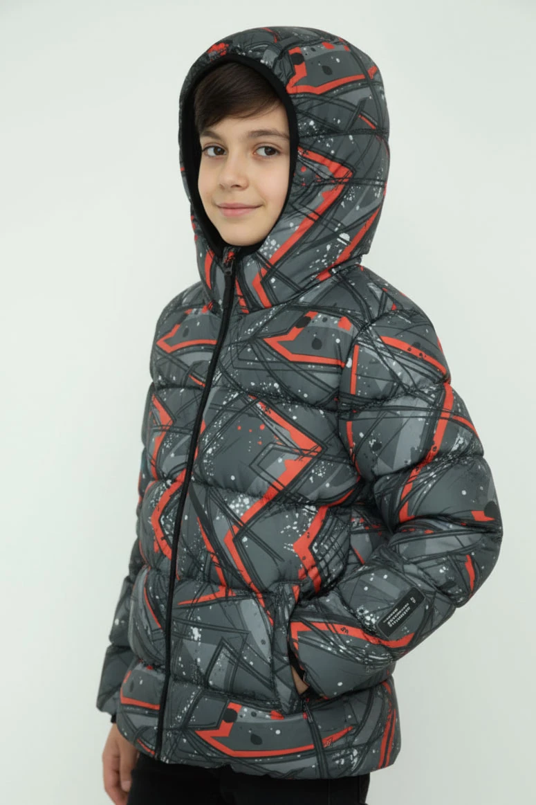 Erkek/Kız Çocuk Kapüşonlu Su ve Rüzgar Geçirmez Cepli Kışlık Şişme Mont