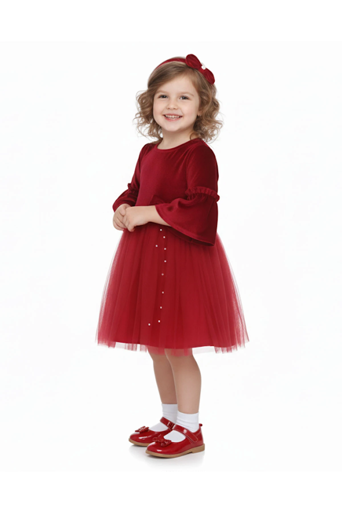 Kız Çocuk Elbise Noellik Kadife Kumaş