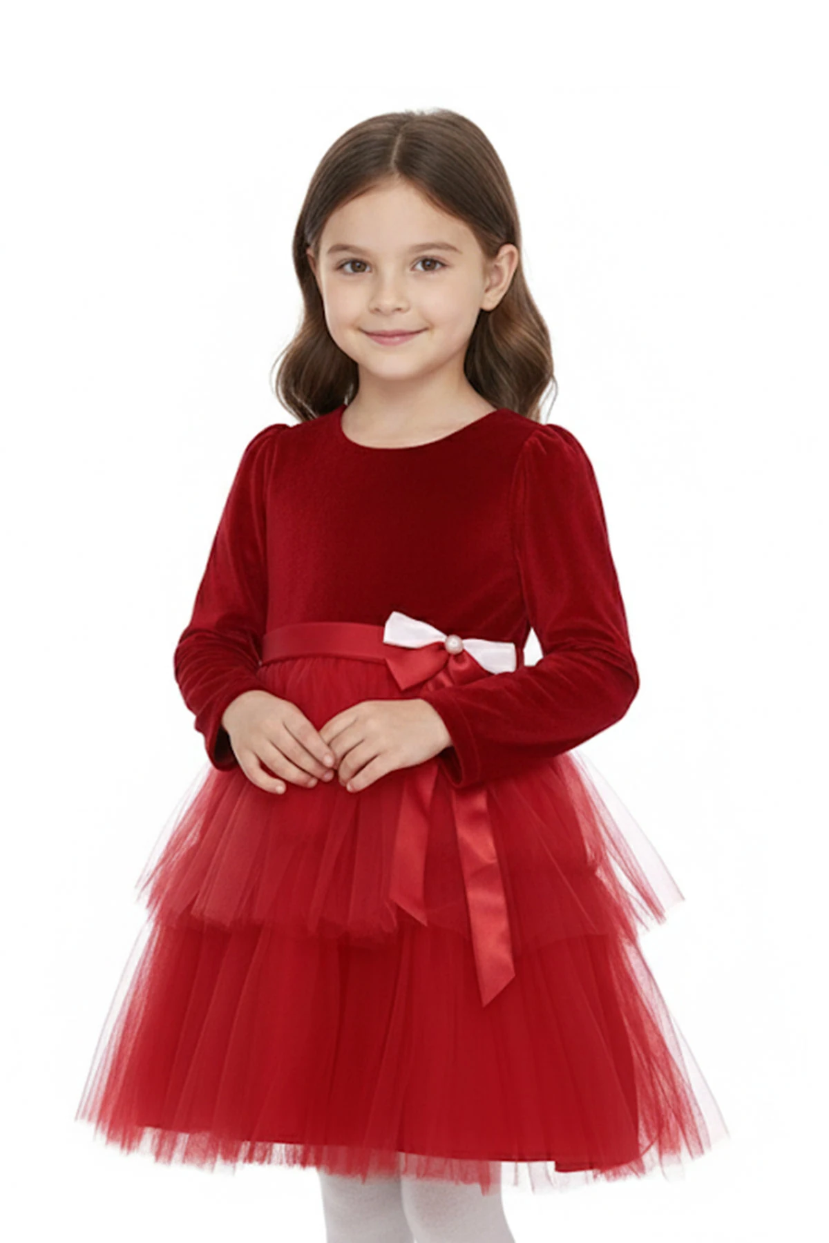 Kız Çocuk Elbise Kadife Kumaş , Noellik Elbise