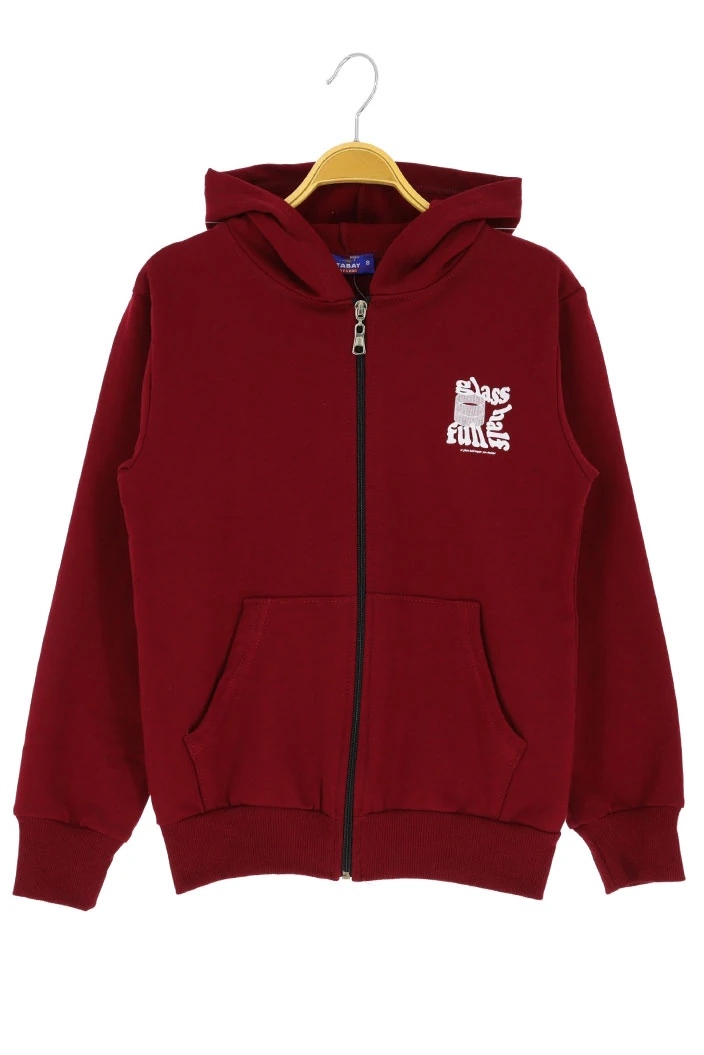 Erkek Çocuk Hırka Kapüşonlu Baskılı 2 İplik Şardonlu