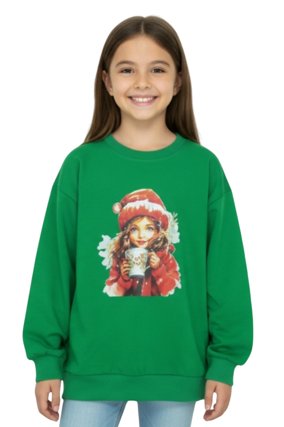 Kız Sweatshirt 2 İplik Şardonlu Baskılı Noellik