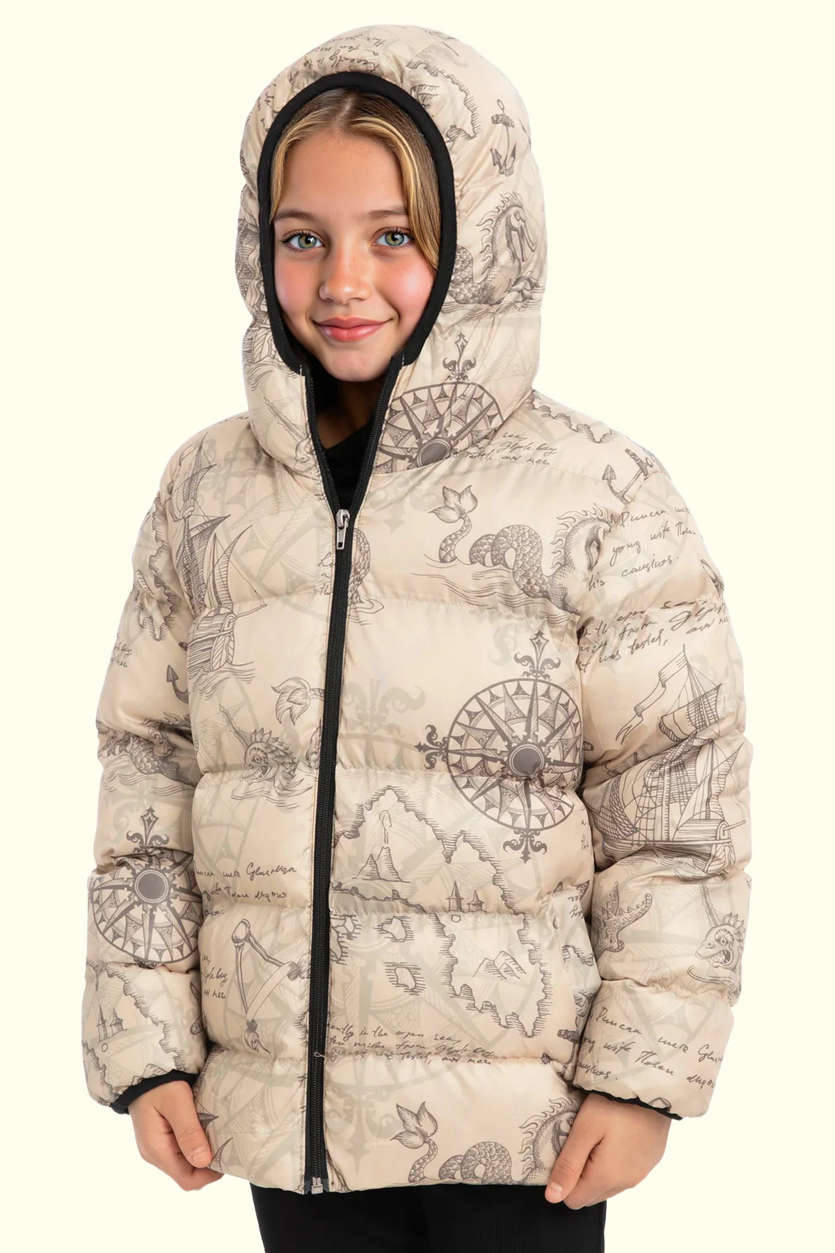 Erkek/Kız Çocuk Kapüşonlu Su ve Rüzgar Geçirmez Cepli Kışlık Şişme Mont