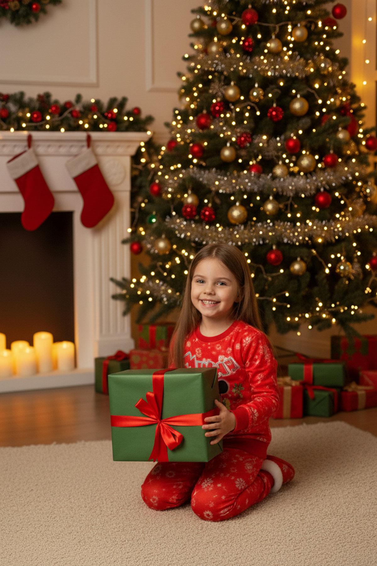 Unisex Noellik Takım Baskılı Şardonlu Kışlık