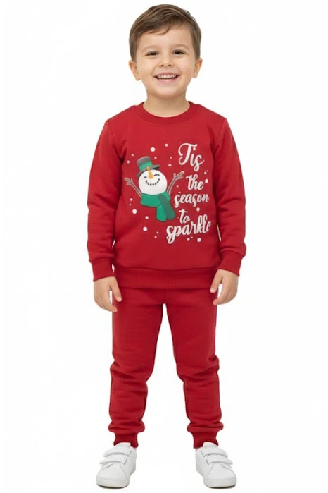 Kız ve Erkek İçin Noellik Takım Baskılı Şardonlu Kışlık