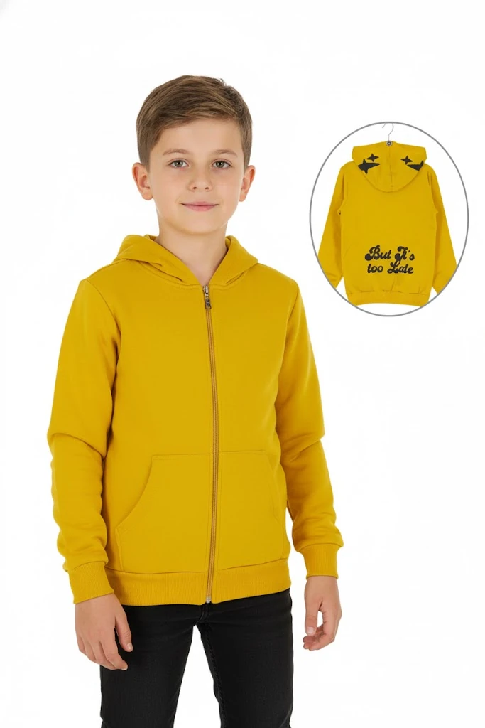 Erkek Çocuk Hırka Arkası Baskılı 2 Iplik Şardonlu