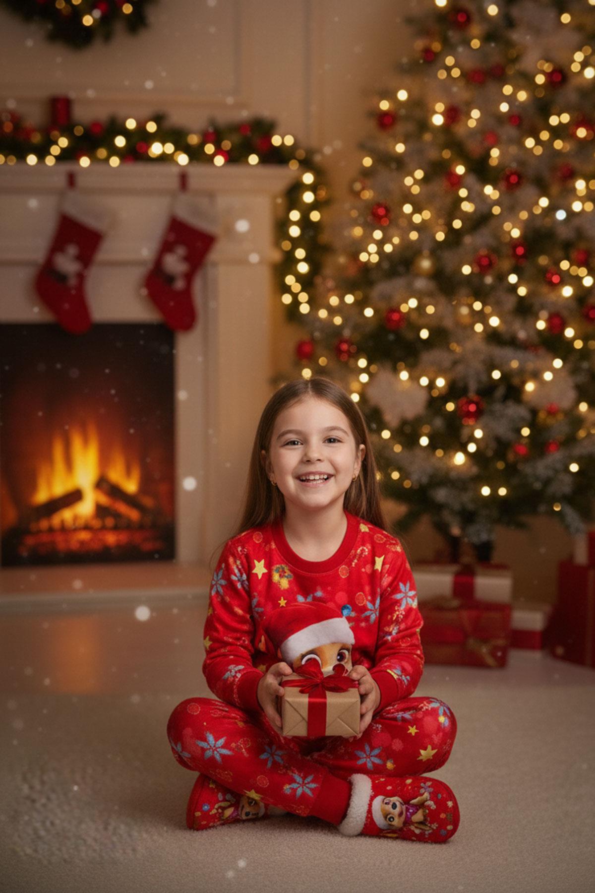 Unisex Noellik Takım Baskılı Şardonlu Kışlık