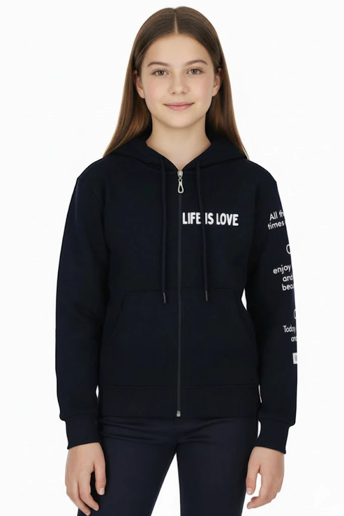 Kız çocuk Hırka Baskılı Kışlık Şardonlu