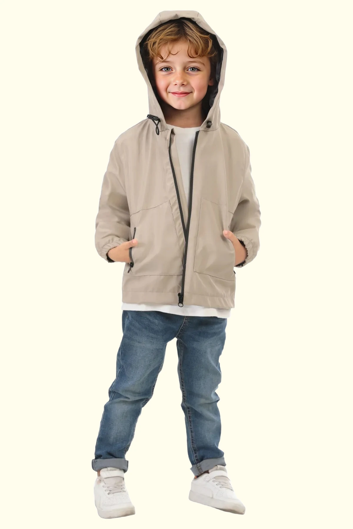 Erkek/Kız Çocuk Kapüşonlu Su ve Rüzgar Geçirmez Cepli Kışlık Yağmurluk