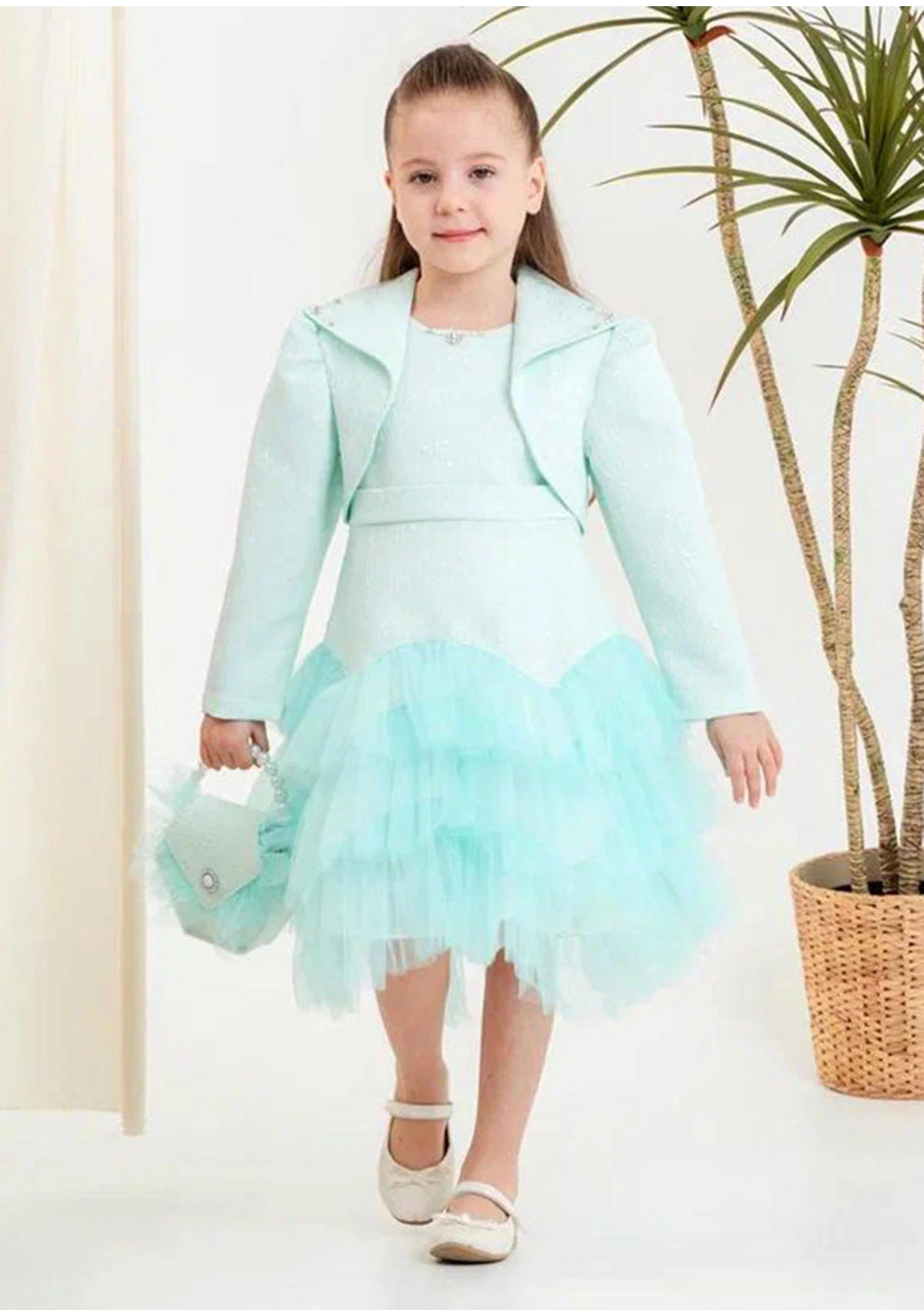 Kız Çocuk Elbise Ceketli Tüllü Çantalı