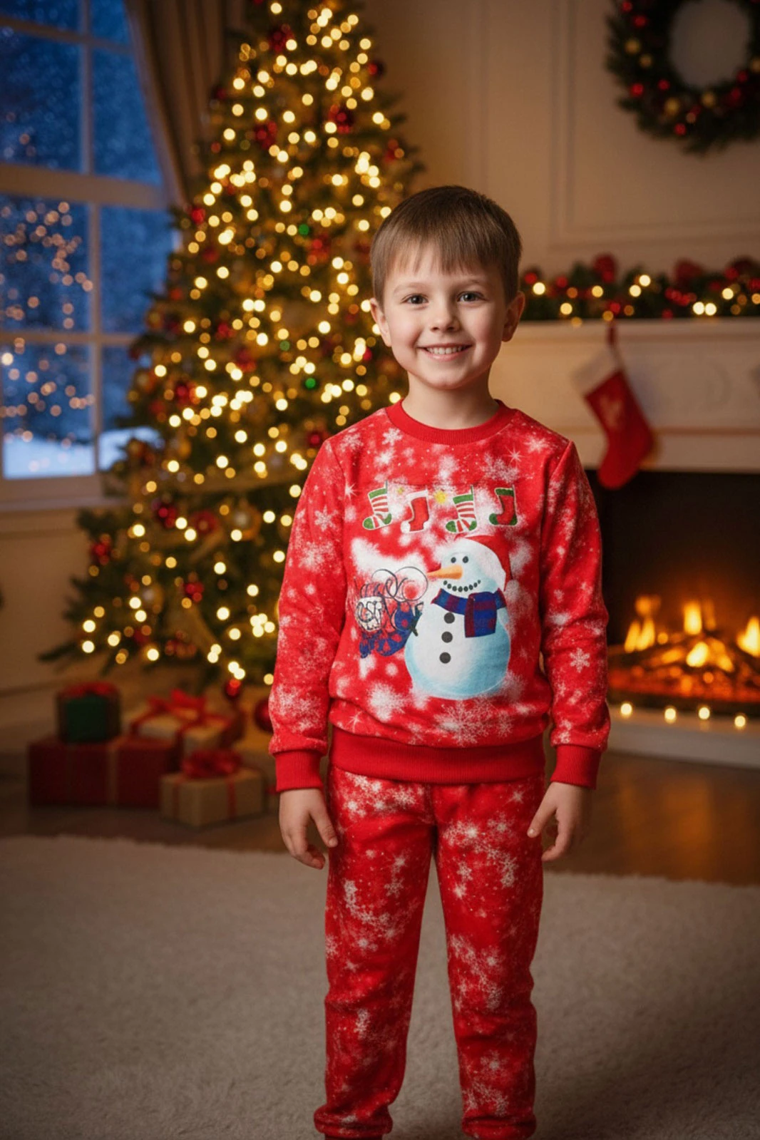 Unisex Noellik Takım Baskılı Şardonlu Kışlık