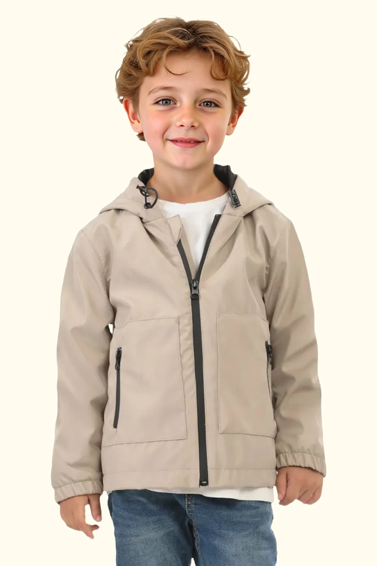 Erkek/Kız Çocuk Kapüşonlu Su ve Rüzgar Geçirmez Cepli Kışlık Yağmurluk