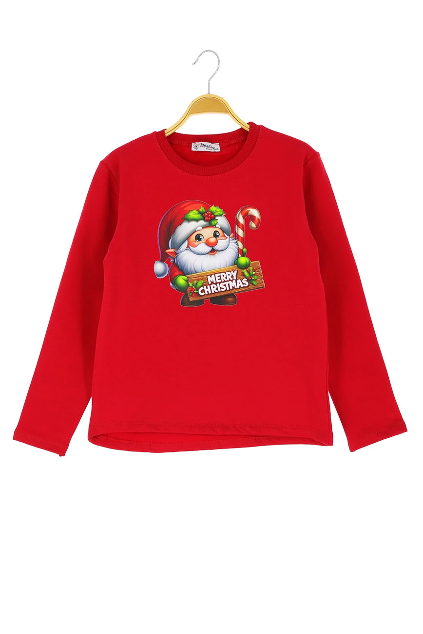Kız Çocuk Bluz Baskılı Noellik Kışlık Şardonlu