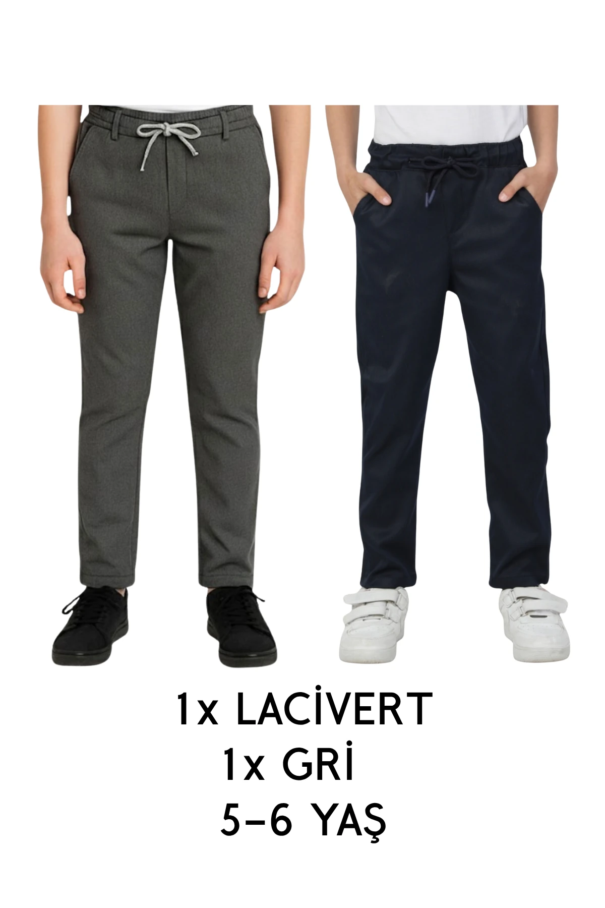 Erkek Çocuk Okulluk Pantolon Gri ve Lacivert Renk 2'Li