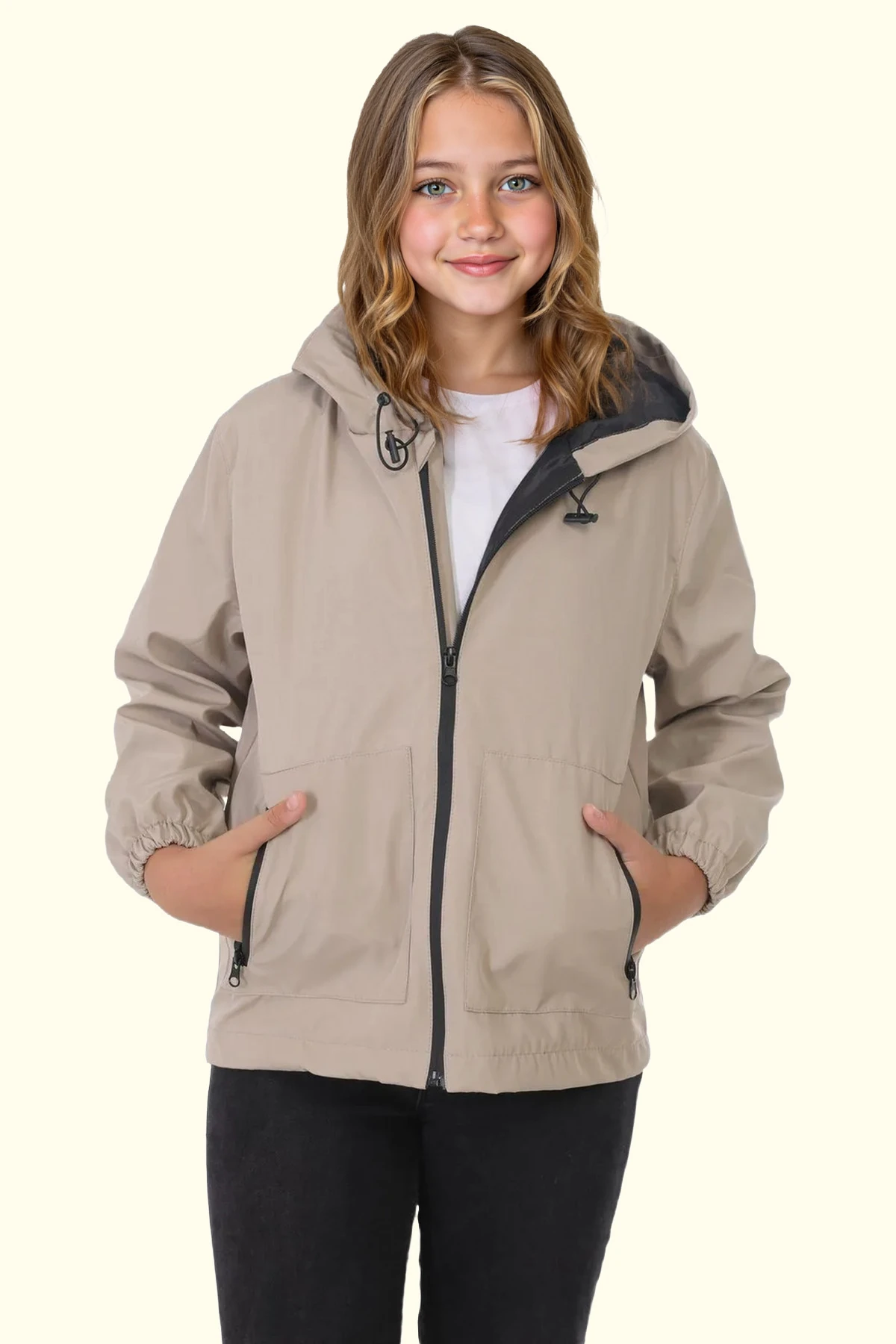 Erkek/Kız Çocuk Kapüşonlu Su ve Rüzgar Geçirmez Cepli Kışlık Yağmurluk