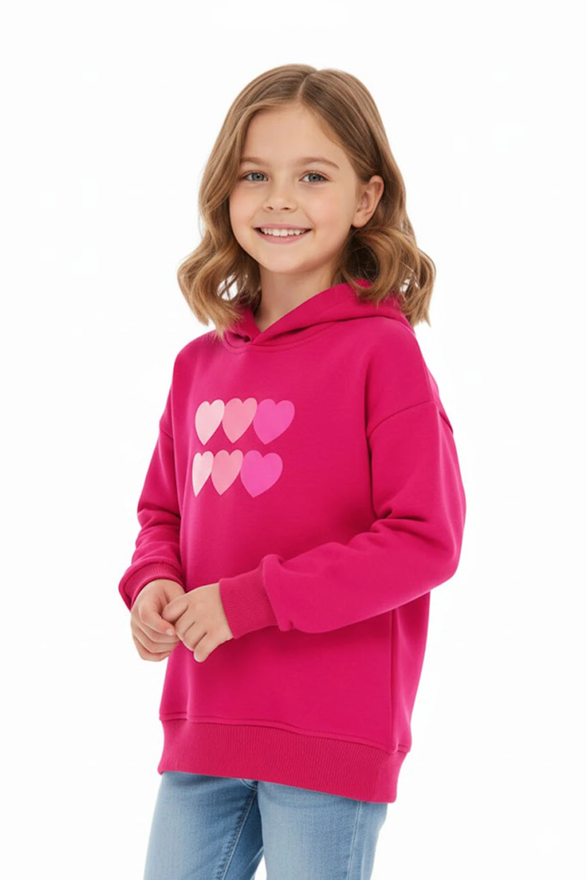 Kız Çocuk Sweat Kalp Baskılı Şardonlu Kışlık