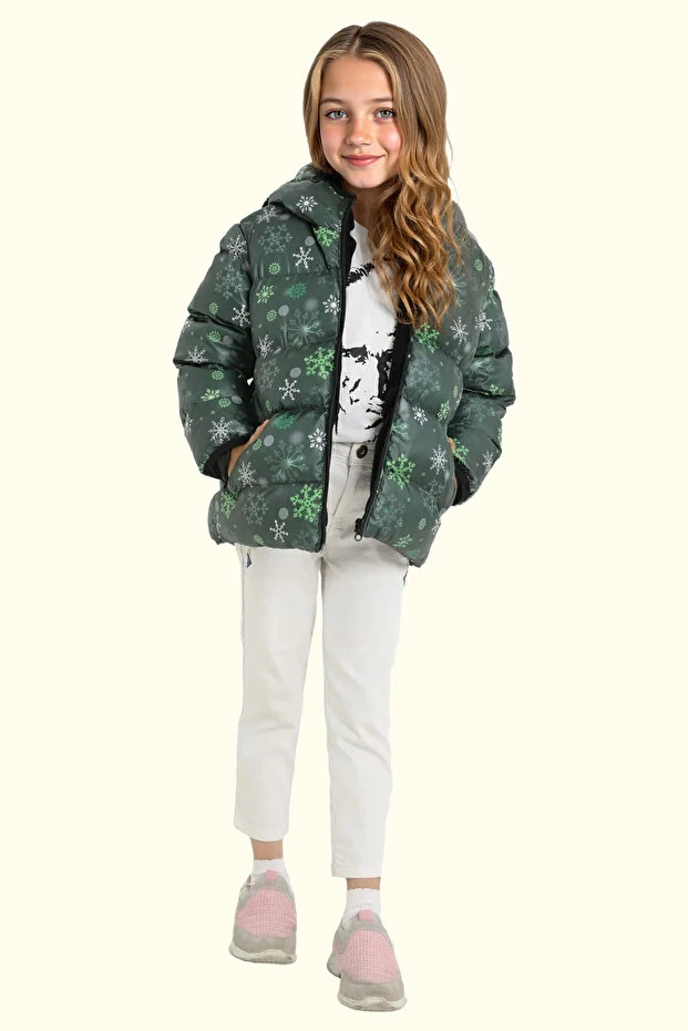 Erkek/Kız Çocuk Kapüşonlu Su ve Rüzgar Geçirmez Cepli Kışlık Şişme Mont