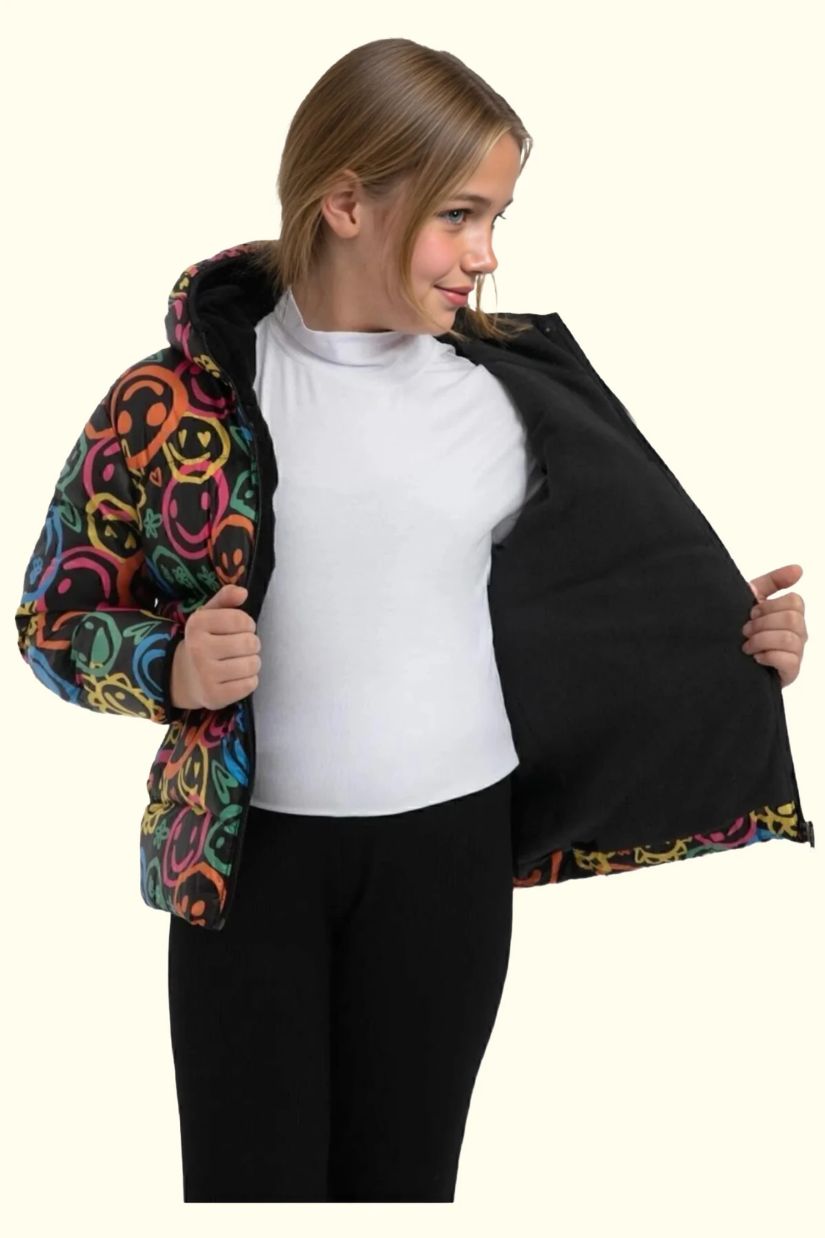 Erkek/Kız Çocuk Kapüşonlu Su ve Rüzgar Geçirmez Cepli Kışlık Şişme Mont