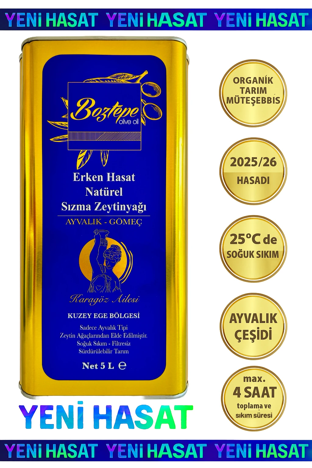 5 LT Erken Hasat Natürel Sızma Zeytinyağı (2025/26) – Soğuk Sıkım, Filtresiz