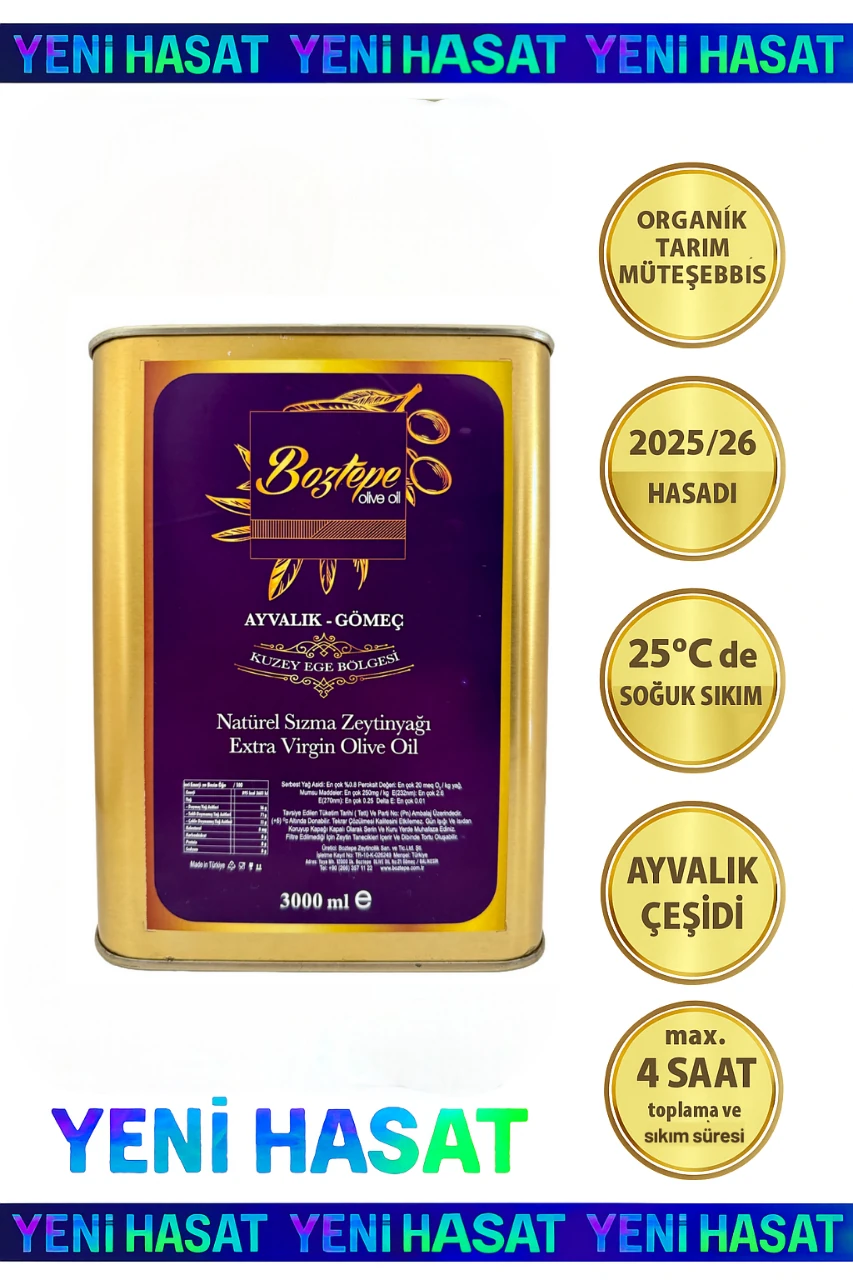 3 LT Natürel Sızma Zeytinyağı (2025/26) Boztepe Soğuk Sıkım Filtresiz