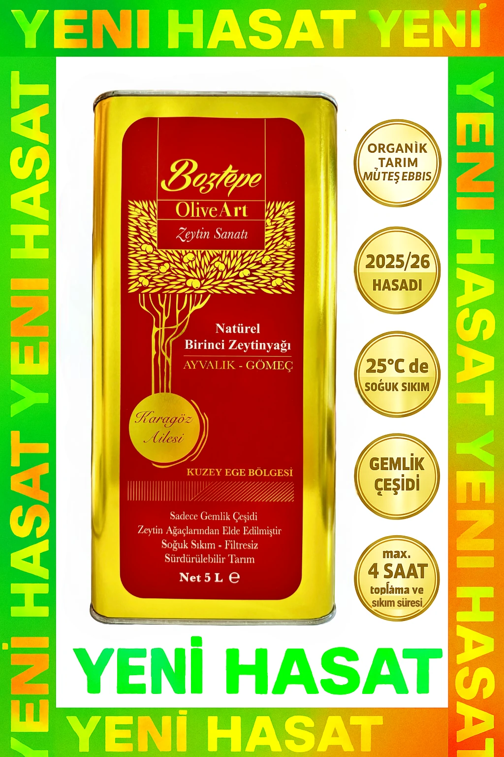 5 LT Natürel Birinci Zeytinyağı (2025/26) – Soğuk Sıkım, Filtresiz OliveArt