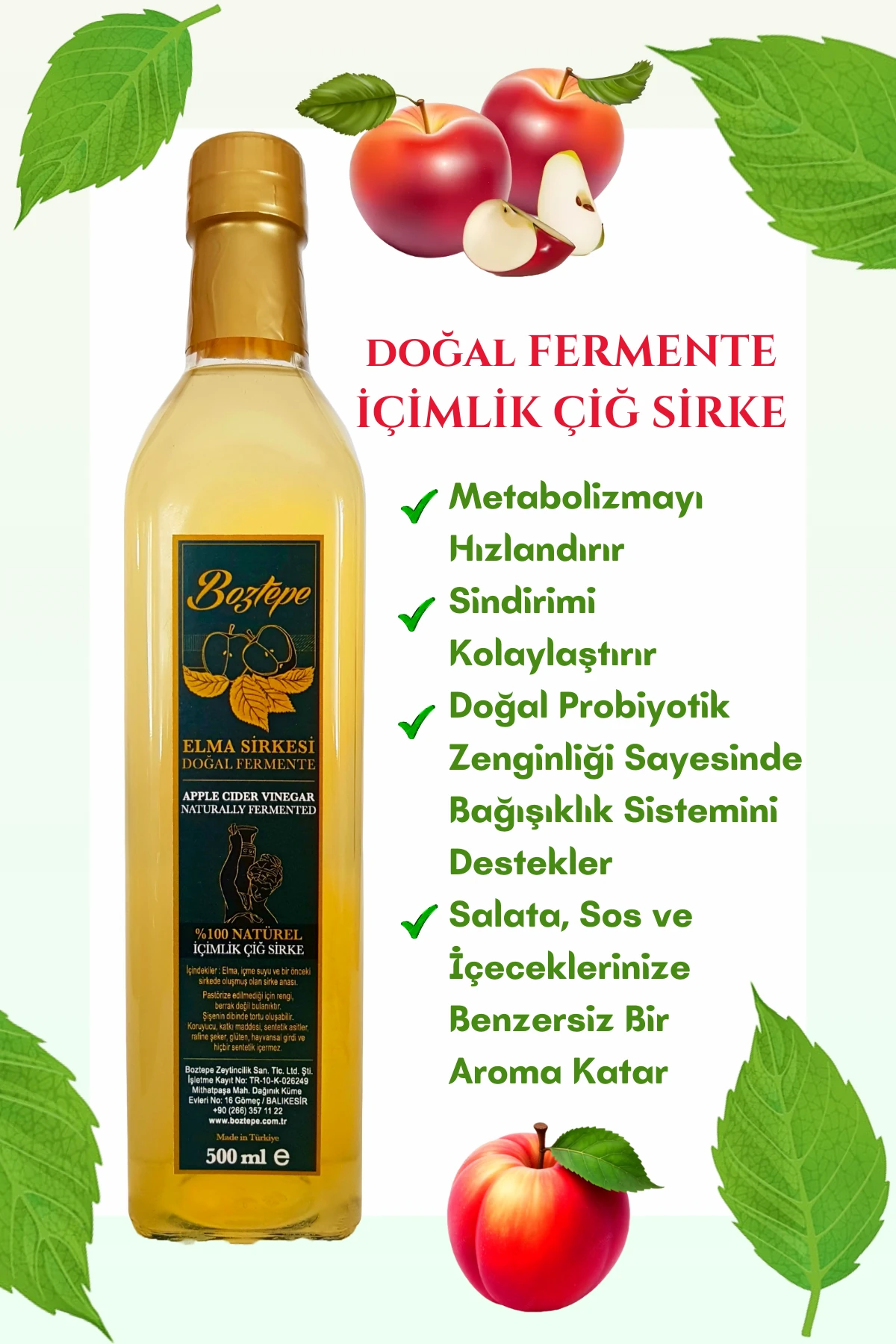 500 ML Elma Sirkesi Doğal Fermente Cam