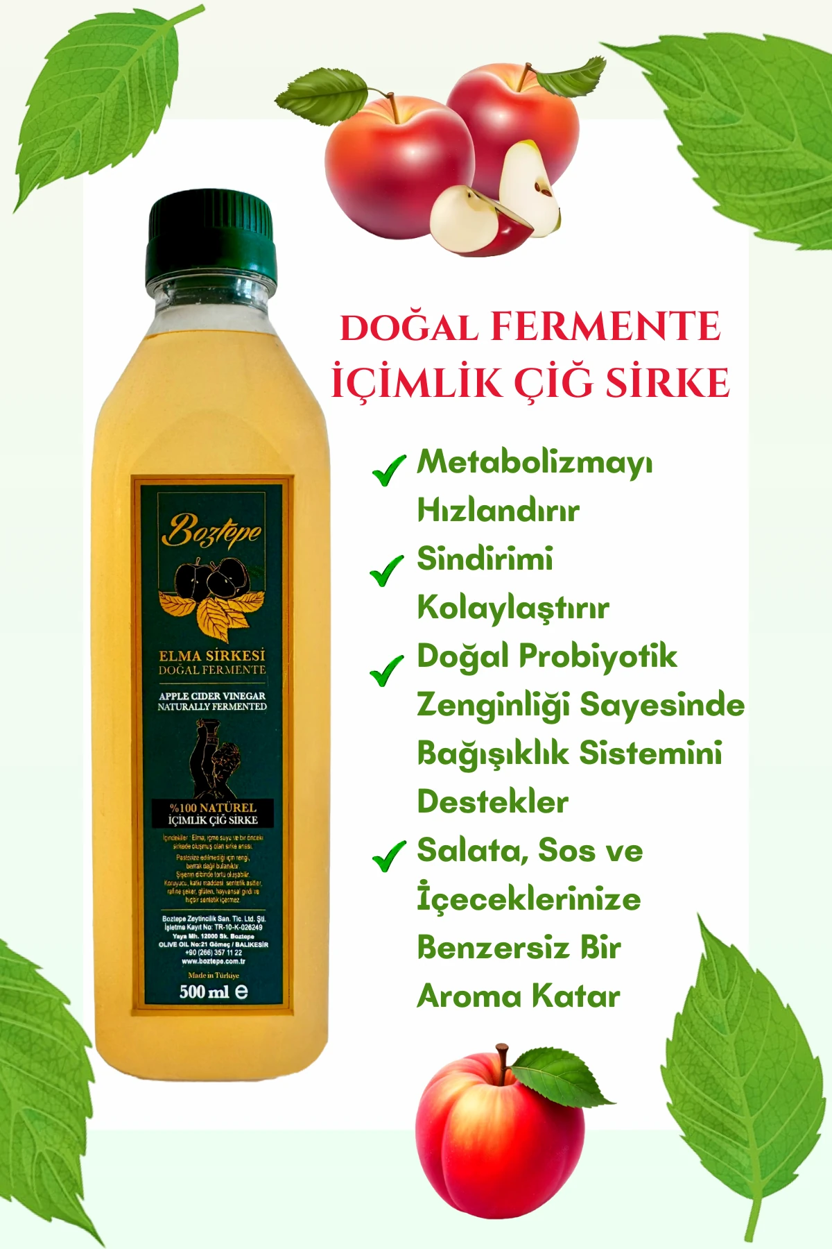 500 ML Elma Sirkesi Doğal Fermente - PET