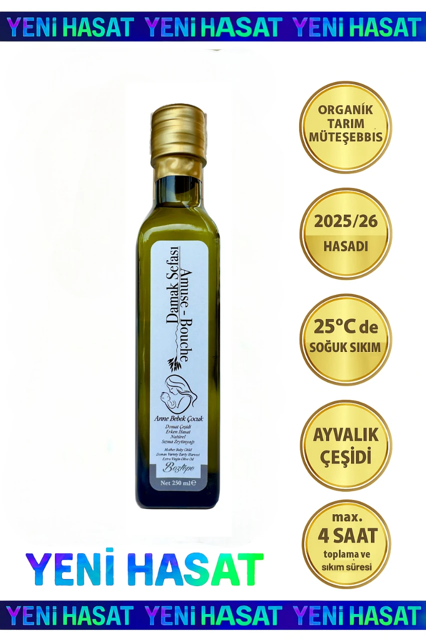 250 ML Damak Sefası Bebek Zeytinyağı (2025-26) Erken Hasat, Soğuk Sıkım, Filtresiz, 0.17 Asit