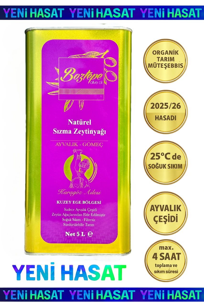 5 LT Natürel Sızma Zeytinyağı (2025/26) Boztepe Soğuk Sıkım Filtresiz
