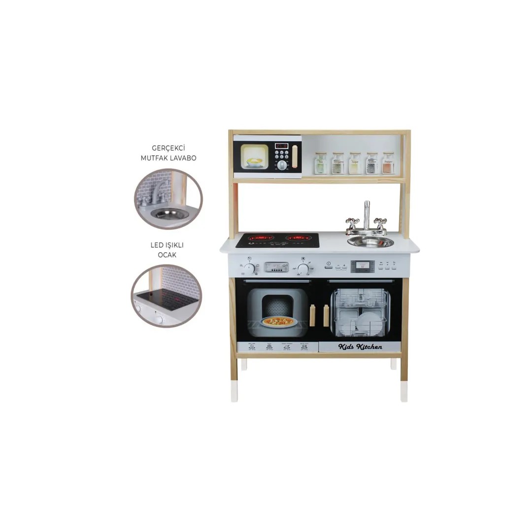 Ahşap Ledli Çocuk Mutfağı Siyah - T1006