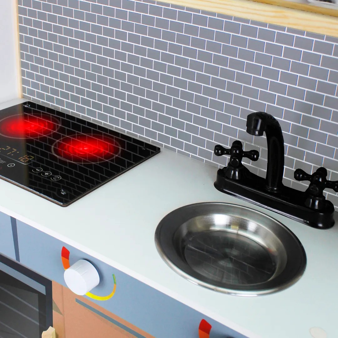 Eğitici Led Aydınlatmalı Ahşap Oyuncak Mutfak Seti - T1024 | Gerçekçi Oyun Keyfi