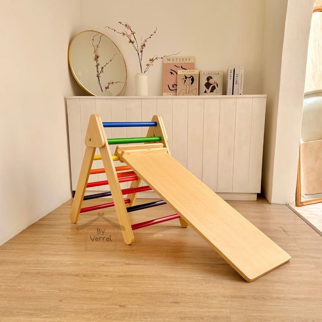Pikler Üçgeni ve Rampa Seti, Montessori Ahşap Tırmanma Oyuncağı, Tırmanma Üçgeni ve Rampa Seti