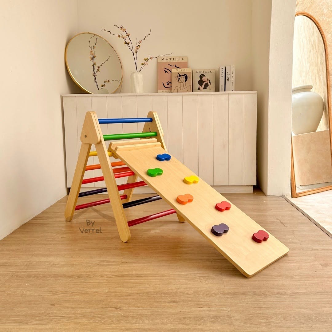Pikler Üçgeni ve Rampa Seti, Montessori Ahşap Tırmanma Oyuncağı, Tırmanma Üçgeni ve Rampa Seti