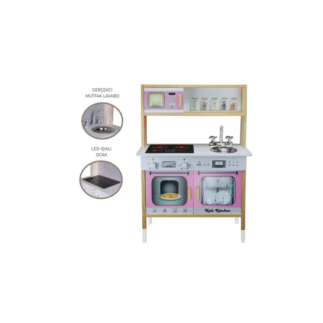Ahşap Ledli Çocuk Mutfağı Pembe - T1005