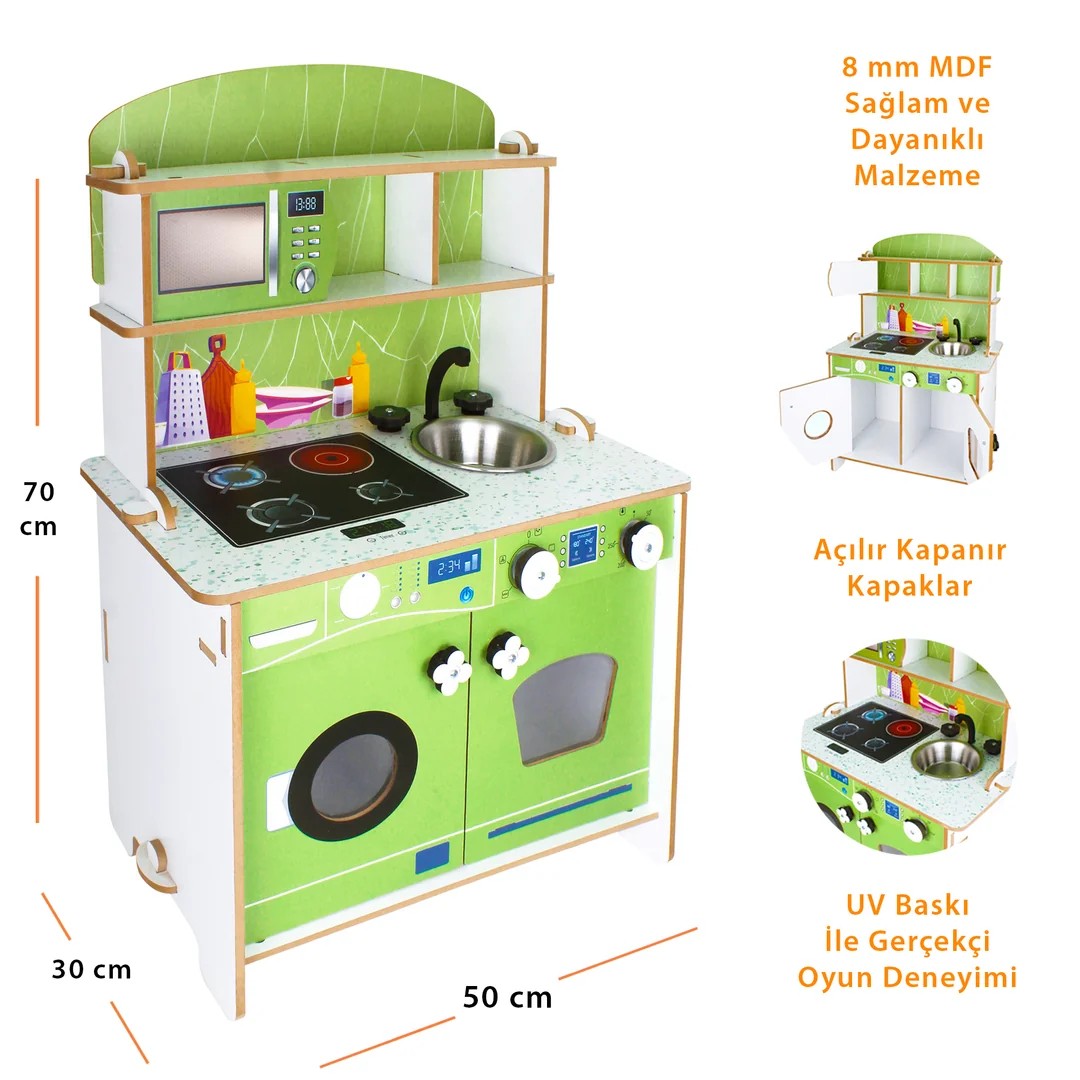  Ahşap Çocuk Mutfağı Yeşil - T1025